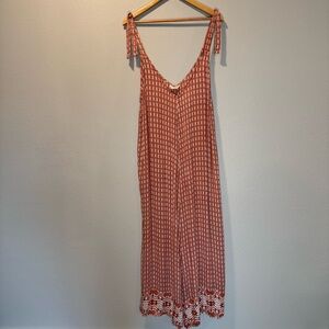 Talisman Temple Wide Leg Flowy Jumpsuit size Large Burnt Orange Off White